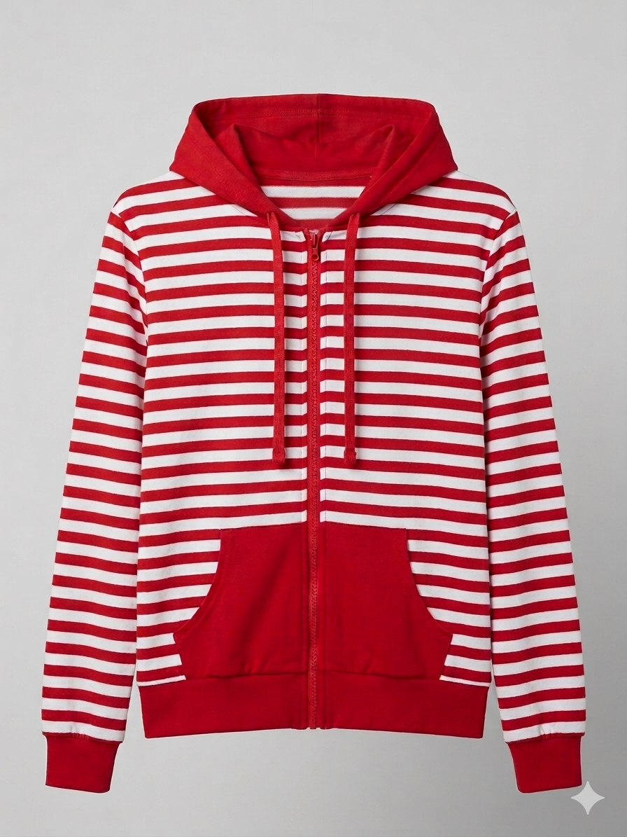 Ringel Hoodie Rot Zipper